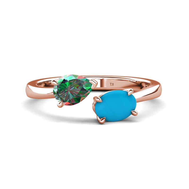 Afra 1.56 ctw Lab Created Alexandrite Pear Shape (7x5 mm) & Turquoise Oval Shape (7x5 mm) Toi Et Moi Engagement Ring 