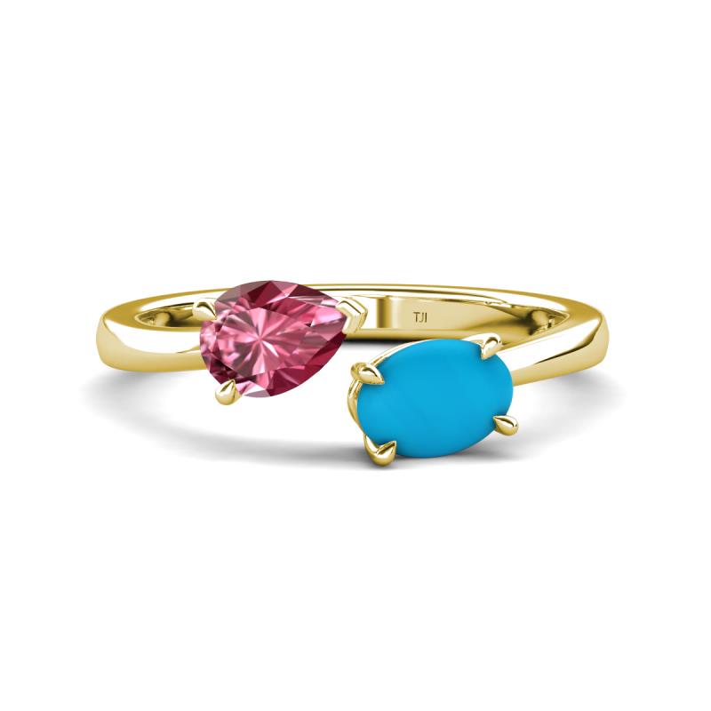 Afra 1.40 ctw Pink Tourmaline Pear Shape (7x5 mm) & Turquoise Oval Shape (7x5 mm) Toi Et Moi Engagement Ring 