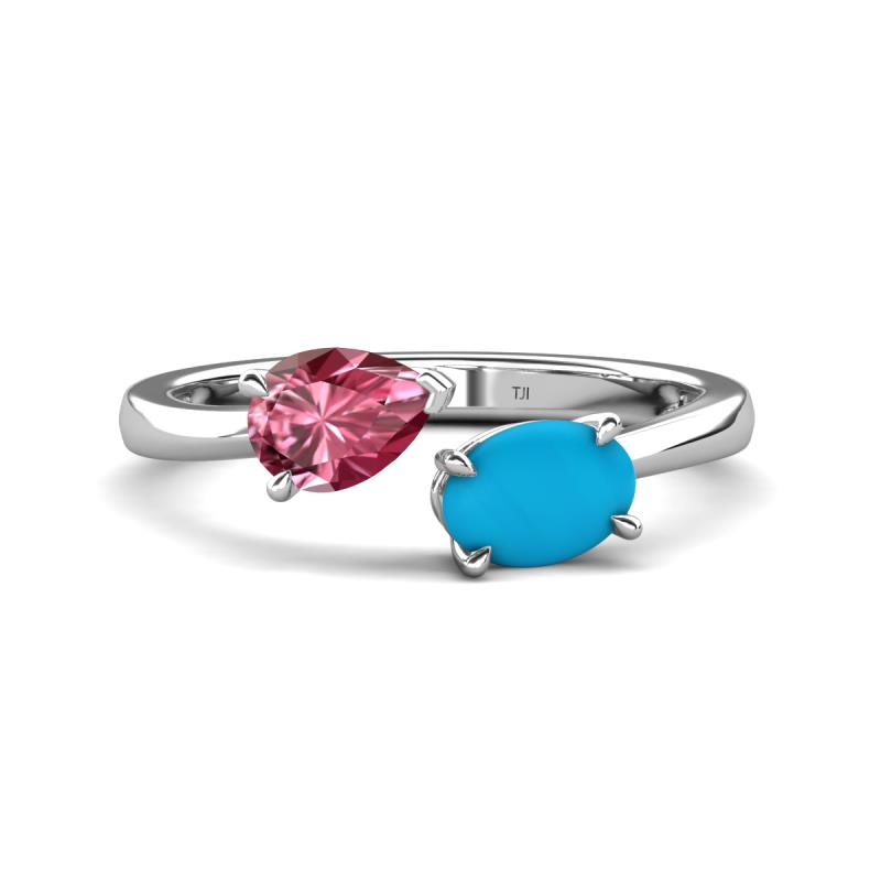 Afra 1.40 ctw Pink Tourmaline Pear Shape (7x5 mm) & Turquoise Oval Shape (7x5 mm) Toi Et Moi Engagement Ring 