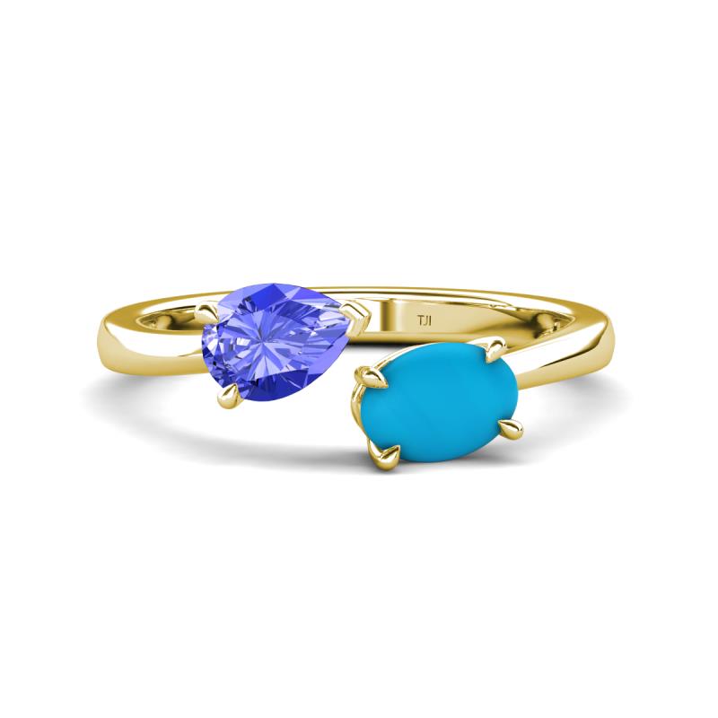 Afra 1.45 ctw Tanzanite Pear Shape (7x5 mm) & Turquoise Oval Shape (7x5 mm) Toi Et Moi Engagement Ring 