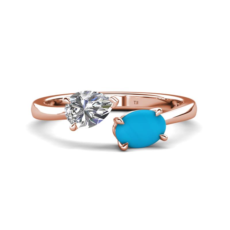 Afra 1.60 ctw White Sapphire Pear Shape (7x5 mm) & Turquoise Oval Shape (7x5 mm) Toi Et Moi Engagement Ring 