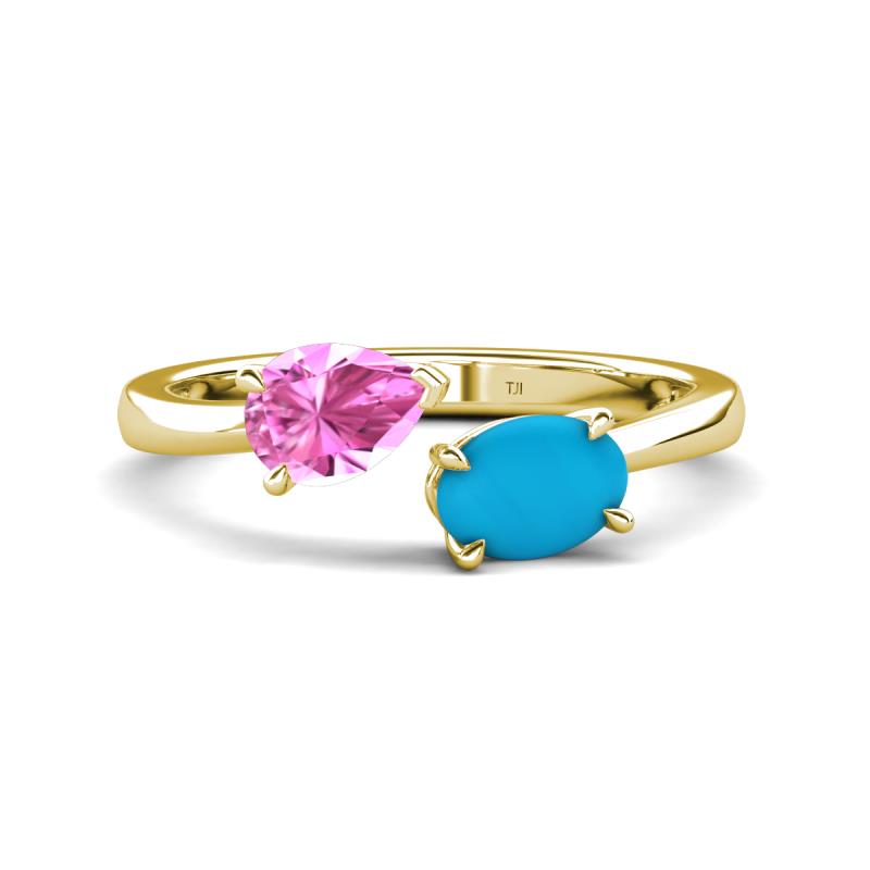 Afra 1.60 ctw Pink Sapphire Pear Shape (7x5 mm) & Turquoise Oval Shape (7x5 mm) Toi Et Moi Engagement Ring 