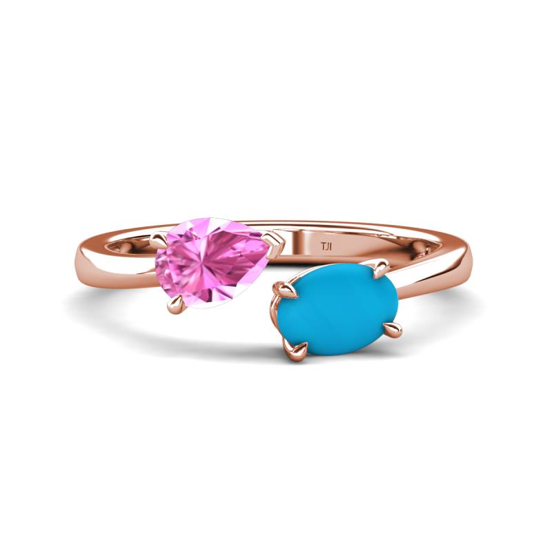 Afra 1.60 ctw Pink Sapphire Pear Shape (7x5 mm) & Turquoise Oval Shape (7x5 mm) Toi Et Moi Engagement Ring 