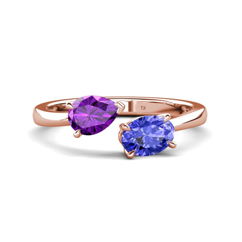 Afra 1.50 ctw Amethyst Pear Shape (7x5 mm) & Tanzanite Oval Shape (7x5 mm) Toi Et Moi Engagement Ring 