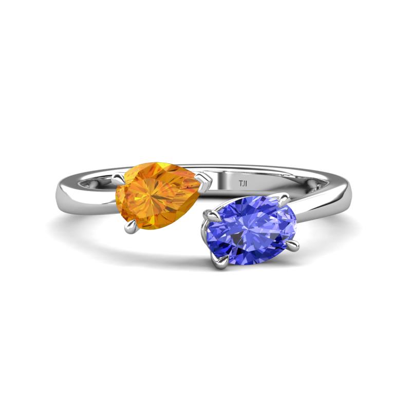 Afra 1.50 ctw Citrine Pear Shape (7x5 mm) & Tanzanite Oval Shape (7x5 mm) Toi Et Moi Engagement Ring 