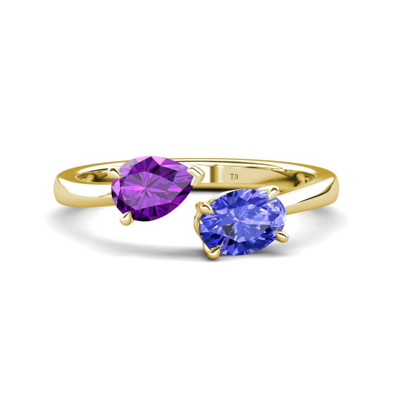 Afra 1.50 ctw Amethyst Pear Shape (7x5 mm) & Tanzanite Oval Shape (7x5 mm) Toi Et Moi Engagement Ring 