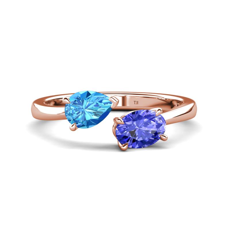 Afra 1.70 ctw Blue Topaz Pear Shape (7x5 mm) & Tanzanite Oval Shape (7x5 mm) Toi Et Moi Engagement Ring 