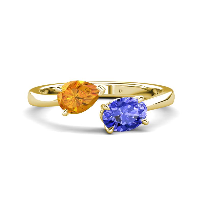 Afra 1.50 ctw Citrine Pear Shape (7x5 mm) & Tanzanite Oval Shape (7x5 mm) Toi Et Moi Engagement Ring 