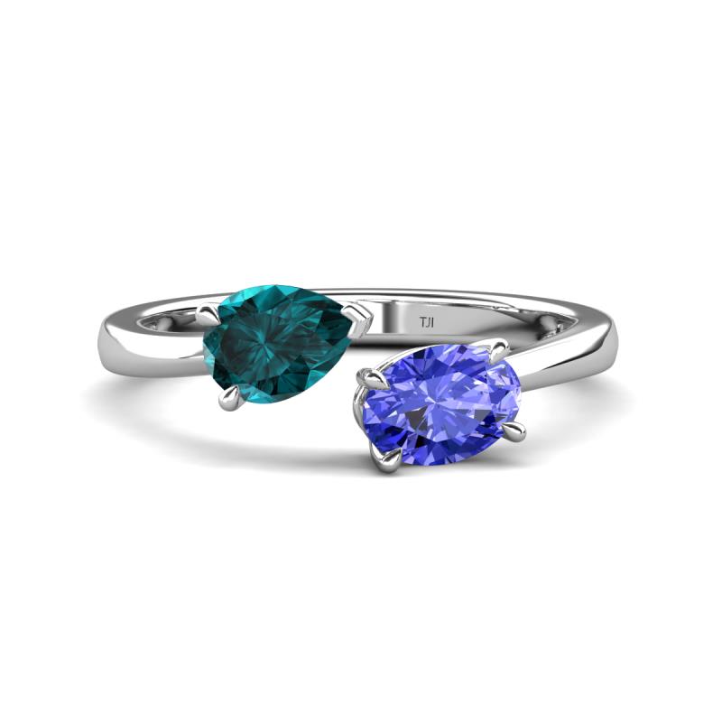 Afra 1.70 ctw London Blue Topaz Pear Shape (7x5 mm) & Tanzanite Oval Shape (7x5 mm) Toi Et Moi Engagement Ring 