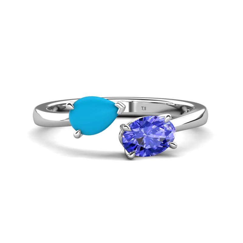 Afra 1.75 ctw Blue Sapphire Pear Shape (7x5 mm) & Tanzanite Oval Shape (7x5 mm) Toi Et Moi Engagement Ring 