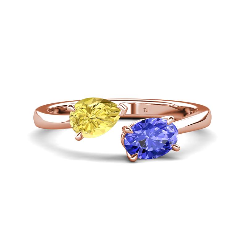 Afra 1.75 ctw Yellow Sapphire Pear Shape (7x5 mm) & Tanzanite Oval Shape (7x5 mm) Toi Et Moi Engagement Ring 
