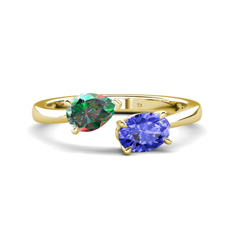 Afra 1.71 ctw Lab Created Alexandrite Pear Shape (7x5 mm) & Tanzanite Oval Shape (7x5 mm) Toi Et Moi Engagement Ring 