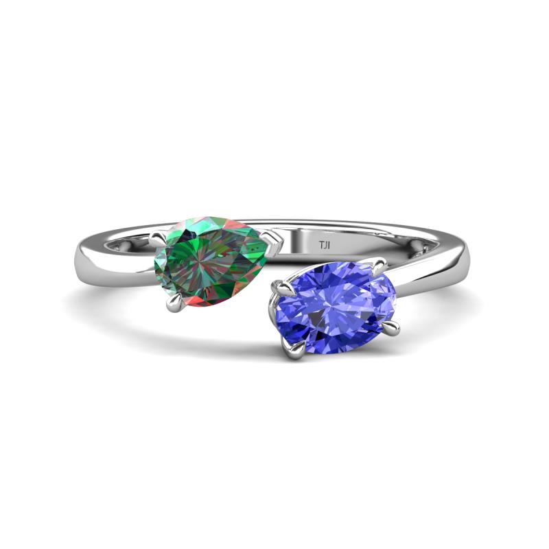 Afra 1.71 ctw Lab Created Alexandrite Pear Shape (7x5 mm) & Tanzanite Oval Shape (7x5 mm) Toi Et Moi Engagement Ring 