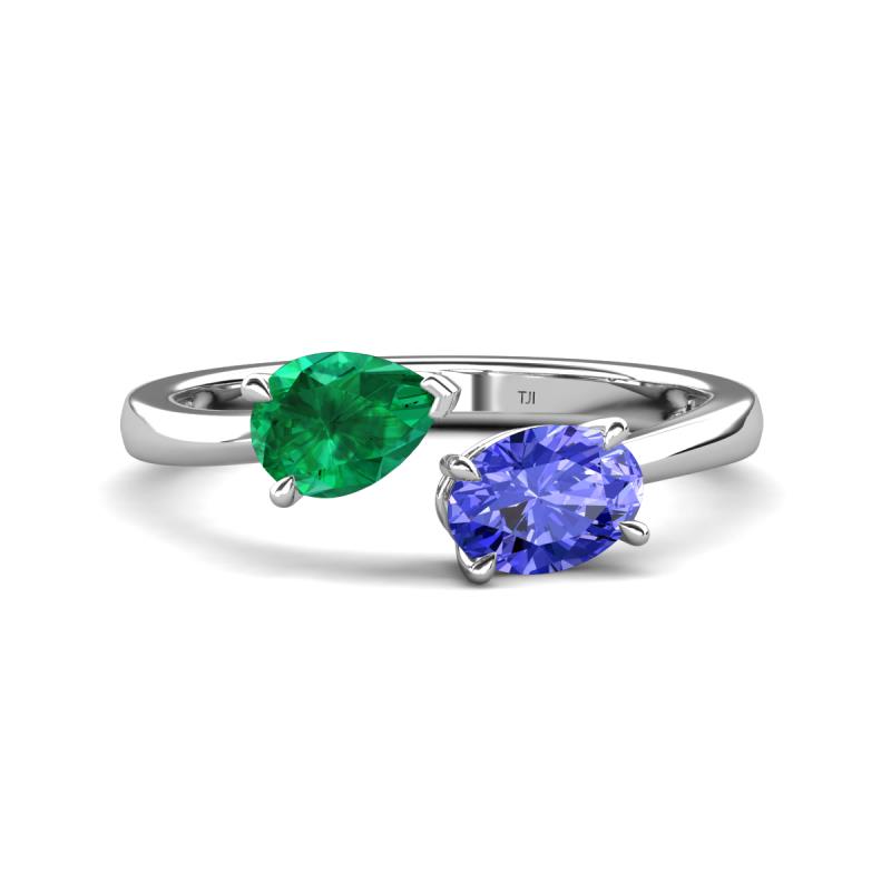 Afra 1.65 ctw Emerald Pear Shape (7x5 mm) & Tanzanite Oval Shape (7x5 mm) Toi Et Moi Engagement Ring 