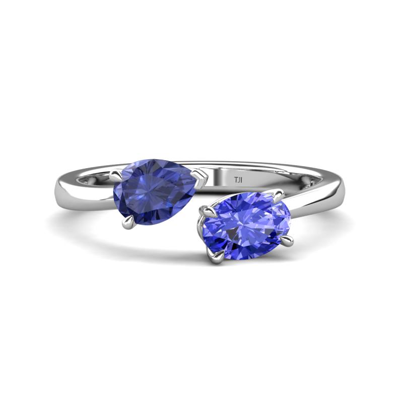 Afra 1.45 ctw Iolite Pear Shape (7x5 mm) & Tanzanite Oval Shape (7x5 mm) Toi Et Moi Engagement Ring 