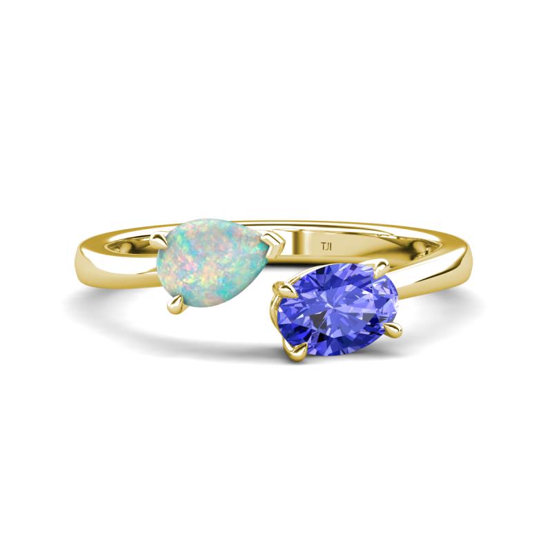 Afra 1.20 ctw Opal Pear Shape (7x5 mm) & Tanzanite Oval Shape (7x5 mm) Toi Et Moi Engagement Ring 