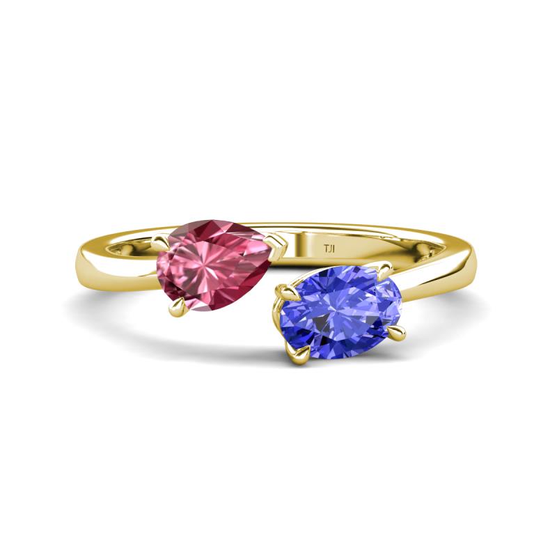 Afra 1.55 ctw Pink Tourmaline Pear Shape (7x5 mm) & Tanzanite Oval Shape (7x5 mm) Toi Et Moi Engagement Ring 