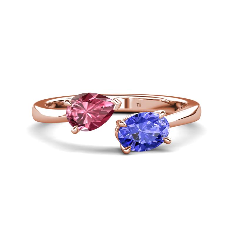 Afra 1.55 ctw Pink Tourmaline Pear Shape (7x5 mm) & Tanzanite Oval Shape (7x5 mm) Toi Et Moi Engagement Ring 