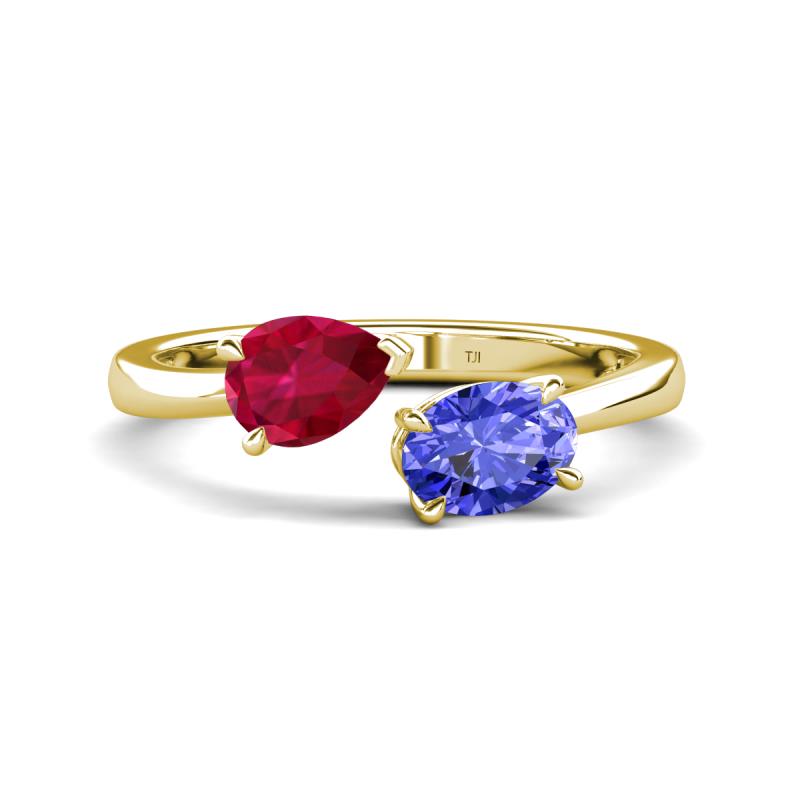 Afra 1.80 ctw Ruby Pear Shape (7x5 mm) & Tanzanite Oval Shape (7x5 mm) Toi Et Moi Engagement Ring 