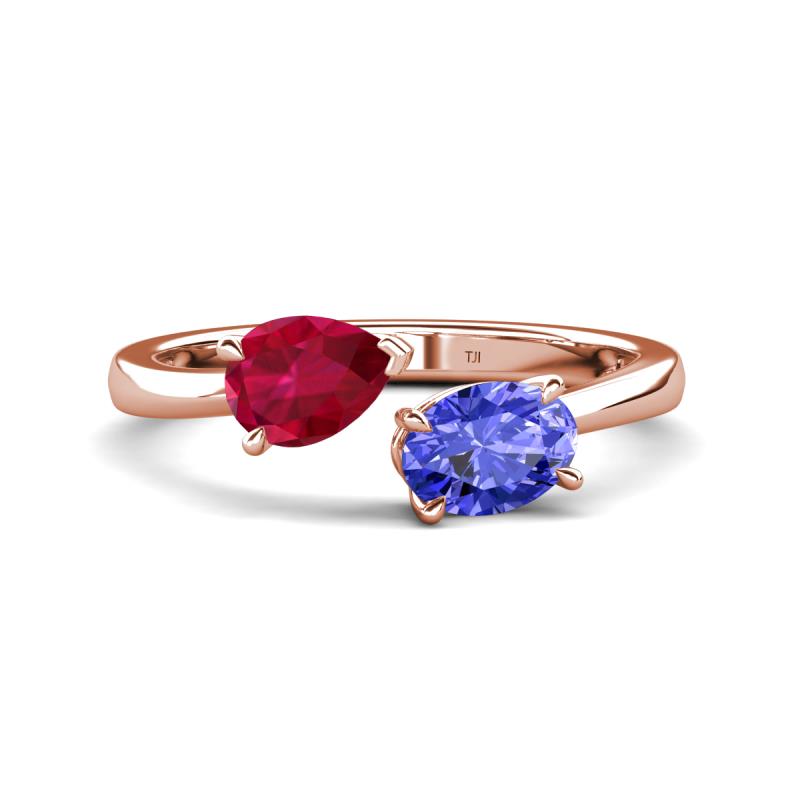 Afra 1.80 ctw Ruby Pear Shape (7x5 mm) & Tanzanite Oval Shape (7x5 mm) Toi Et Moi Engagement Ring 