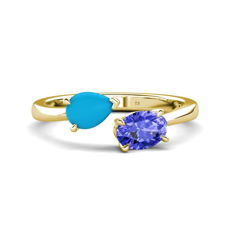 Afra 1.20 ctw Turquoise Pear Shape (7x5 mm) & Tanzanite Oval Shape (7x5 mm) Toi Et Moi Engagement Ring 