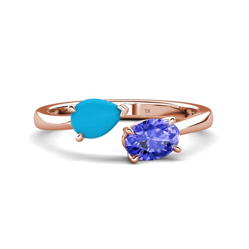 Afra 1.20 ctw Turquoise Pear Shape (7x5 mm) & Tanzanite Oval Shape (7x5 mm) Toi Et Moi Engagement Ring 