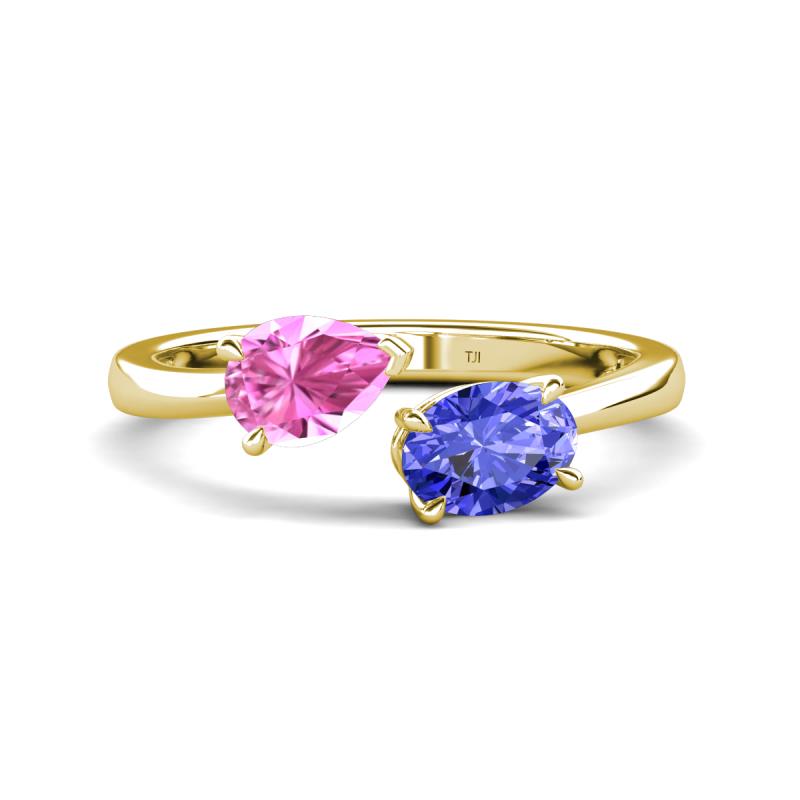 Afra 1.75 ctw Pink Sapphire Pear Shape (7x5 mm) & Tanzanite Oval Shape (7x5 mm) Toi Et Moi Engagement Ring 