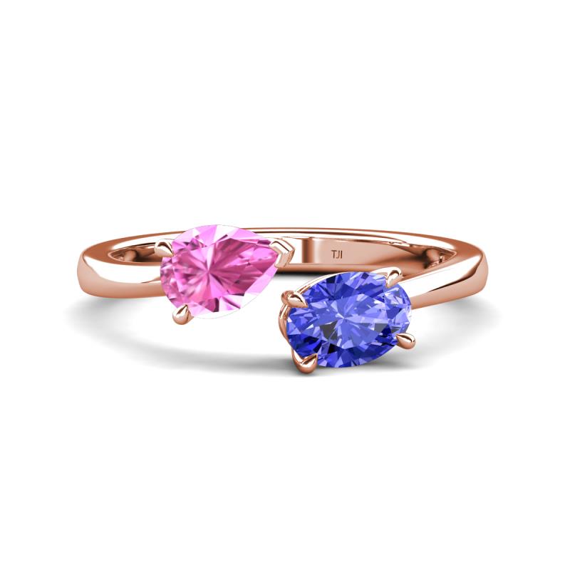 Afra 1.75 ctw Pink Sapphire Pear Shape (7x5 mm) & Tanzanite Oval Shape (7x5 mm) Toi Et Moi Engagement Ring 