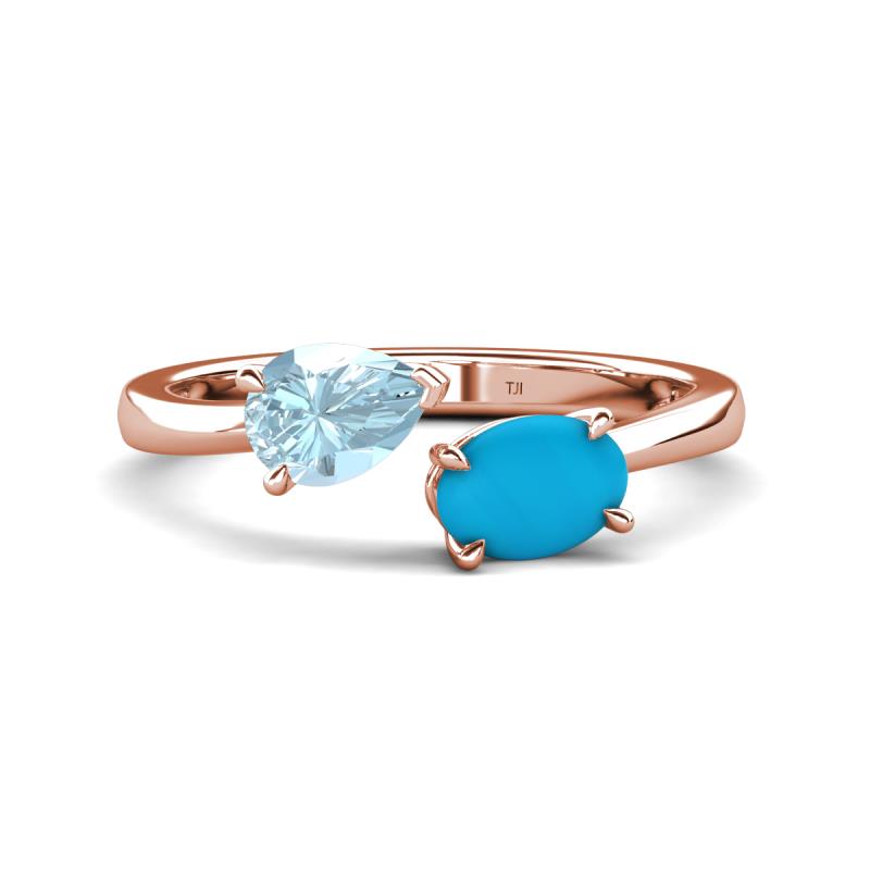 Afra 1.30 ctw Aquamarine Pear Shape (7x5 mm) & Turquoise Oval Shape (7x5 mm) Toi Et Moi Engagement Ring 