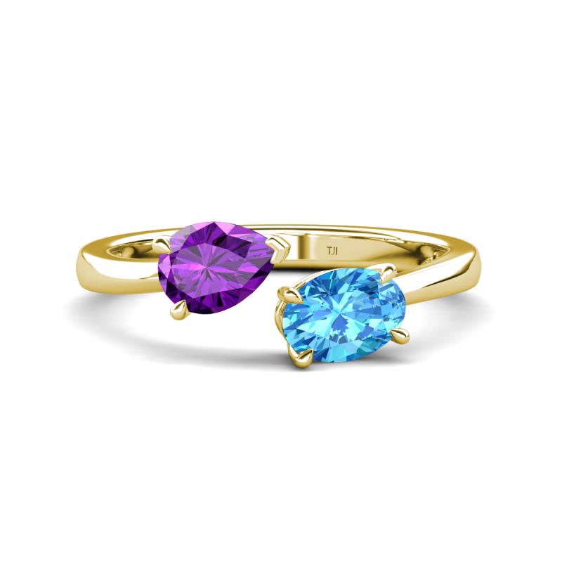Afra 1.65 ctw Amethyst Pear Shape (7x5 mm) & Blue Topaz Oval Shape (7x5 mm) Toi Et Moi Engagement Ring 
