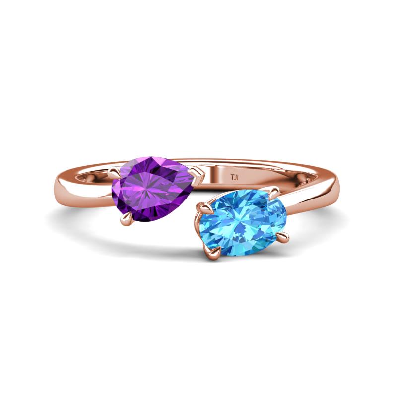 Afra 1.65 ctw Amethyst Pear Shape (7x5 mm) & Blue Topaz Oval Shape (7x5 mm) Toi Et Moi Engagement Ring 