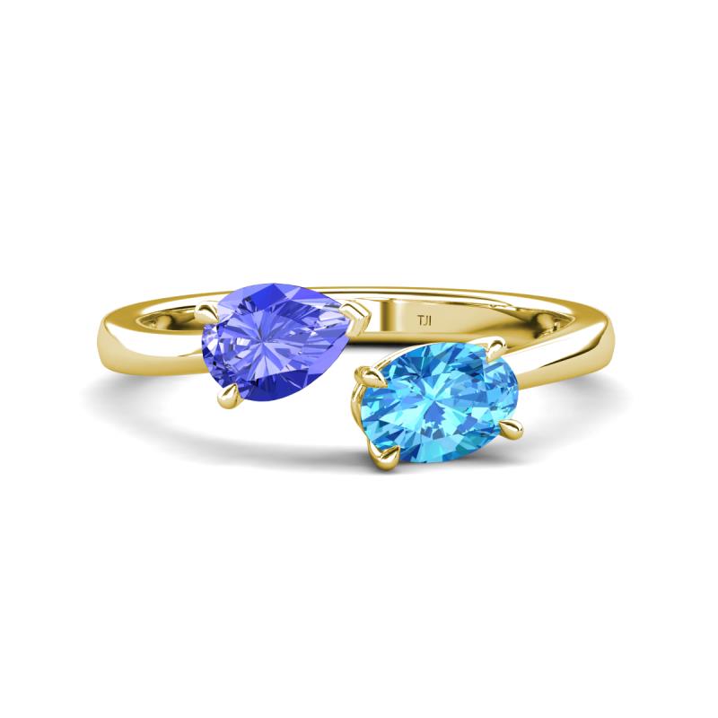 Afra 1.75 ctw Tanzanite Pear Shape (7x5 mm) & Blue Topaz Oval Shape (7x5 mm) Toi Et Moi Engagement Ring 