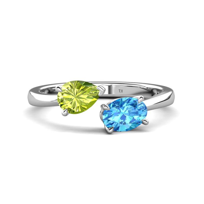 Afra 1.80 ctw Peridot Pear Shape (7x5 mm) & Blue Topaz Oval Shape (7x5 mm) Toi Et Moi Engagement Ring 