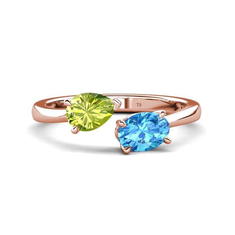 Afra 1.80 ctw Peridot Pear Shape (7x5 mm) & Blue Topaz Oval Shape (7x5 mm) Toi Et Moi Engagement Ring 