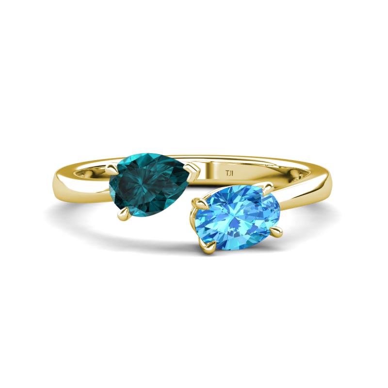 Afra 1.85 ctw London Blue Topaz Pear Shape (7x5 mm) & Blue Topaz Oval Shape (7x5 mm) Toi Et Moi Engagement Ring 