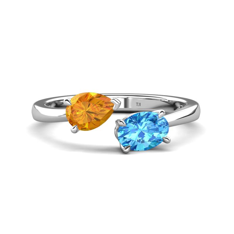 Afra 1.65 ctw Citrine Pear Shape (7x5 mm) & Blue Topaz Oval Shape (7x5 mm) Toi Et Moi Engagement Ring 