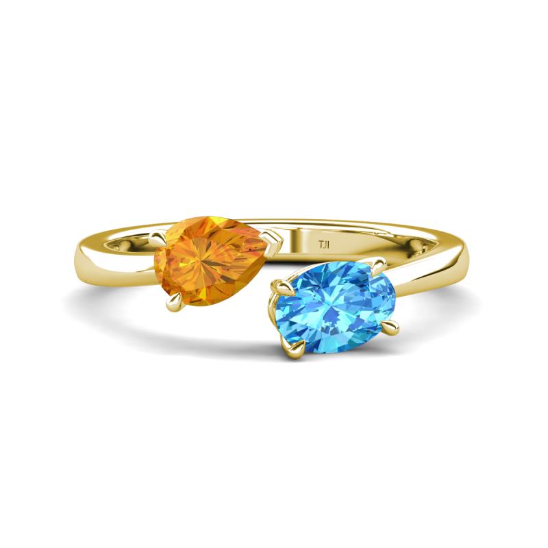 Afra 1.65 ctw Citrine Pear Shape (7x5 mm) & Blue Topaz Oval Shape (7x5 mm) Toi Et Moi Engagement Ring 