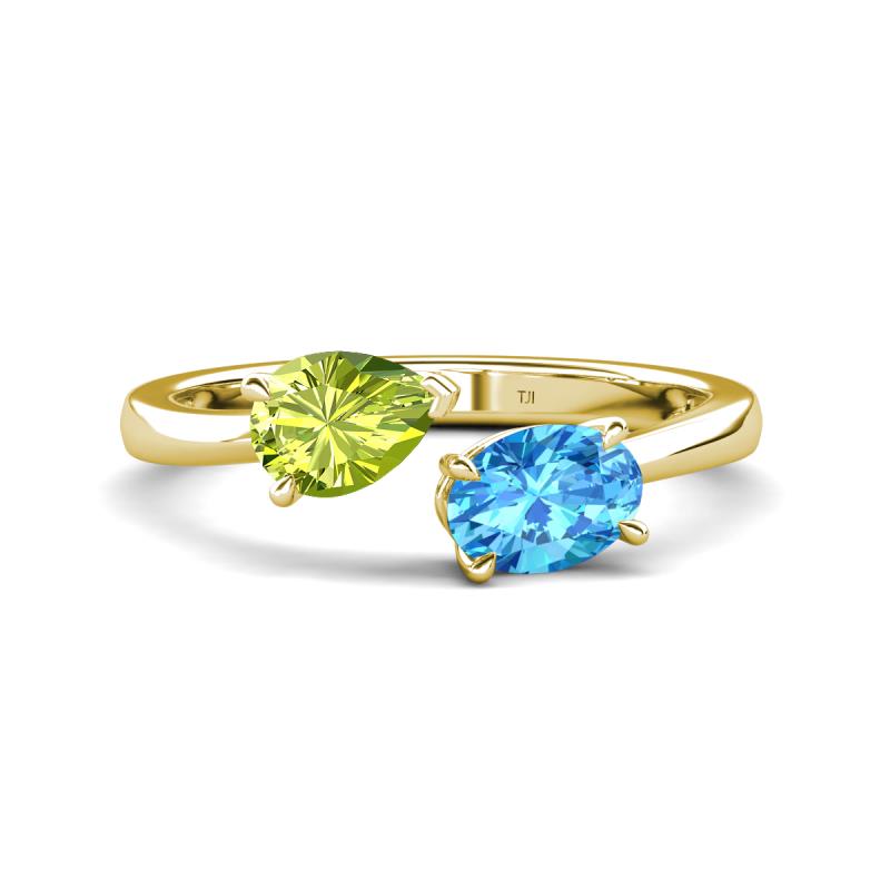 Afra 1.80 ctw Peridot Pear Shape (7x5 mm) & Blue Topaz Oval Shape (7x5 mm) Toi Et Moi Engagement Ring 