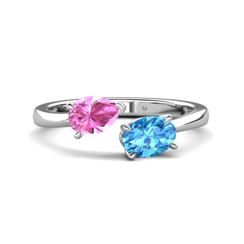 Afra 1.90 ctw Pink Sapphire Pear Shape (7x5 mm) & Blue Topaz Oval Shape (7x5 mm) Toi Et Moi Engagement Ring 