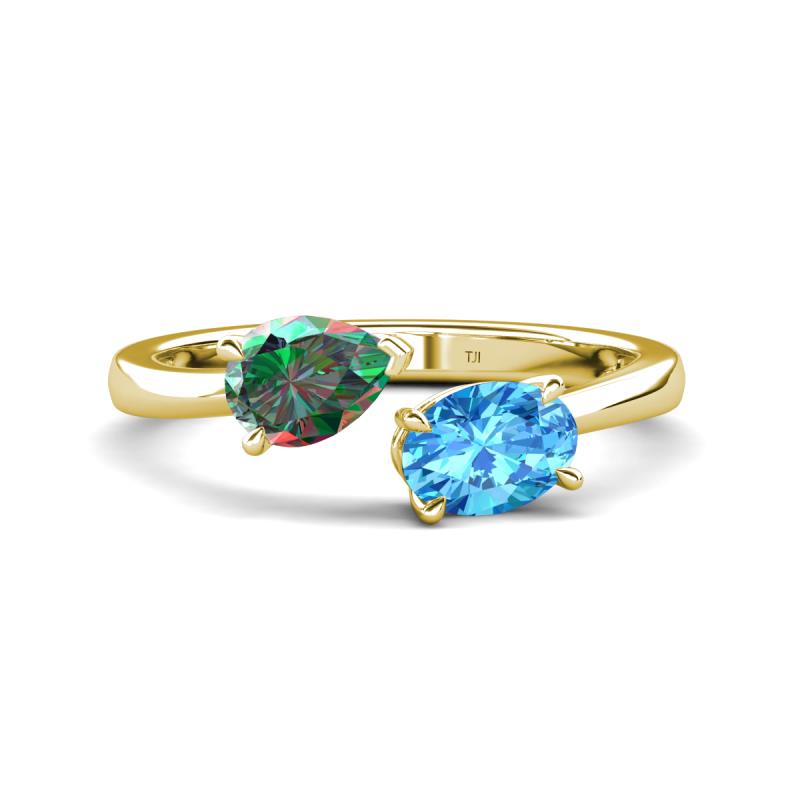 Afra 1.86 ctw Lab Created Alexandrite Pear Shape (7x5 mm) & Blue Topaz Oval Shape (7x5 mm) Toi Et Moi Engagement Ring 