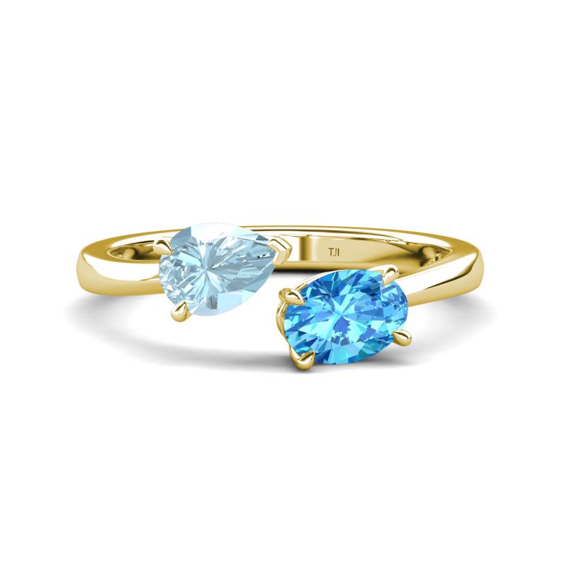 Afra 1.60 ctw Aquamarine Pear Shape (7x5 mm) & Blue Topaz Oval Shape (7x5 mm) Toi Et Moi Engagement Ring 