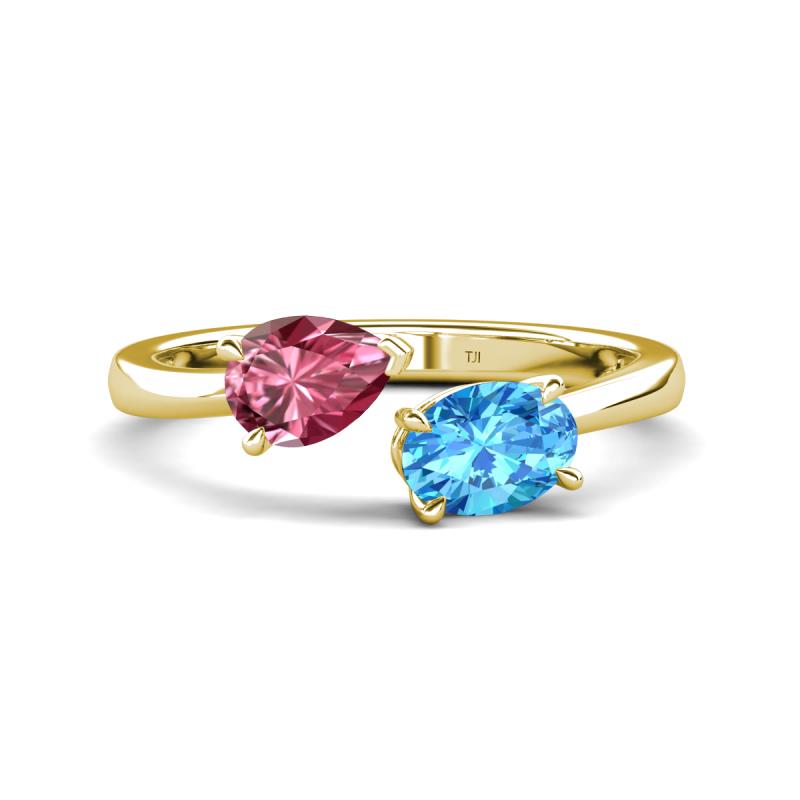 Afra 1.70 ctw Pink Tourmaline Pear Shape (7x5 mm) & Blue Topaz Oval Shape (7x5 mm) Toi Et Moi Engagement Ring 