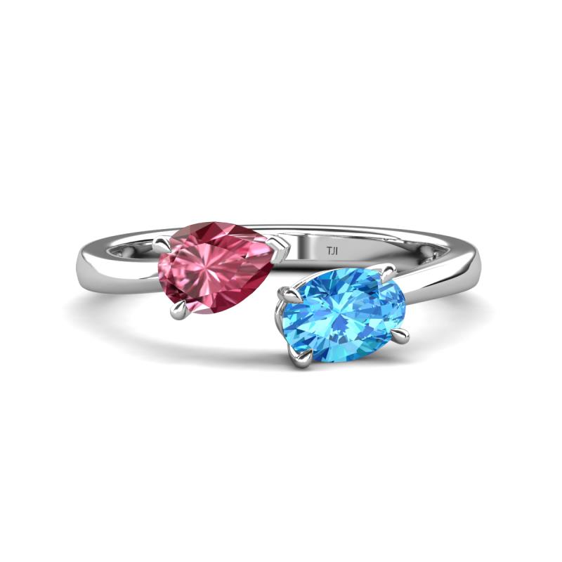 Afra 1.70 ctw Pink Tourmaline Pear Shape (7x5 mm) & Blue Topaz Oval Shape (7x5 mm) Toi Et Moi Engagement Ring 