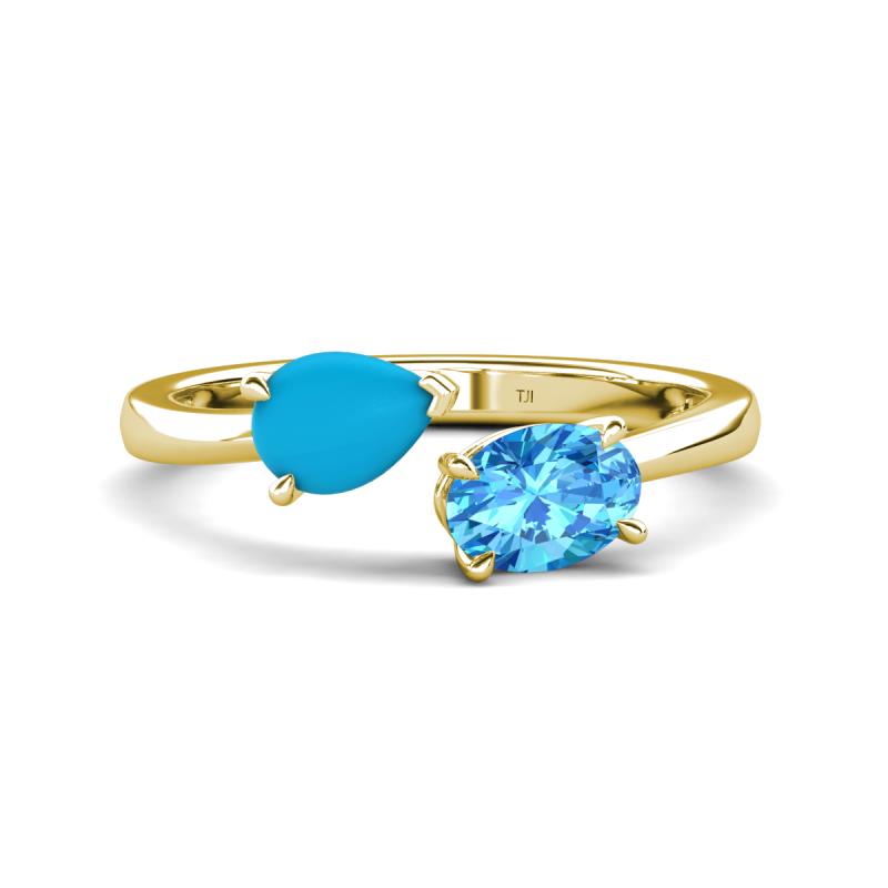 Afra 1.35 ctw Turquoise Pear Shape (7x5 mm) & Blue Topaz Oval Shape (7x5 mm) Toi Et Moi Engagement Ring 