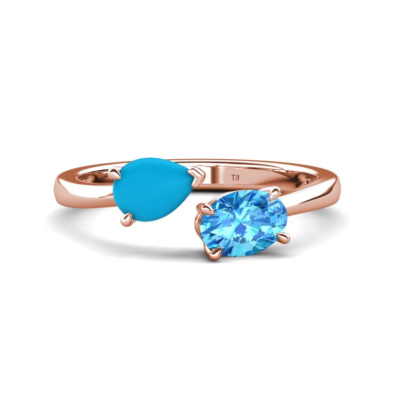 Afra 1.35 ctw Turquoise Pear Shape (7x5 mm) & Blue Topaz Oval Shape (7x5 mm) Toi Et Moi Engagement Ring 