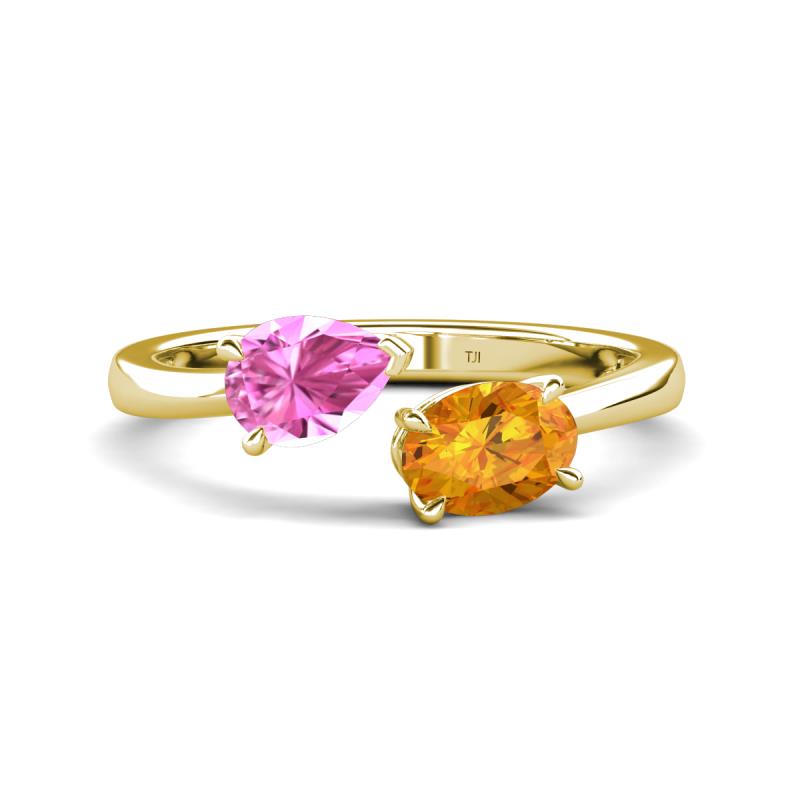 Afra 1.62 ctw Pink Sapphire Pear Shape (7x5 mm) & Citrine Oval Shape (7x5 mm) Toi Et Moi Engagement Ring 
