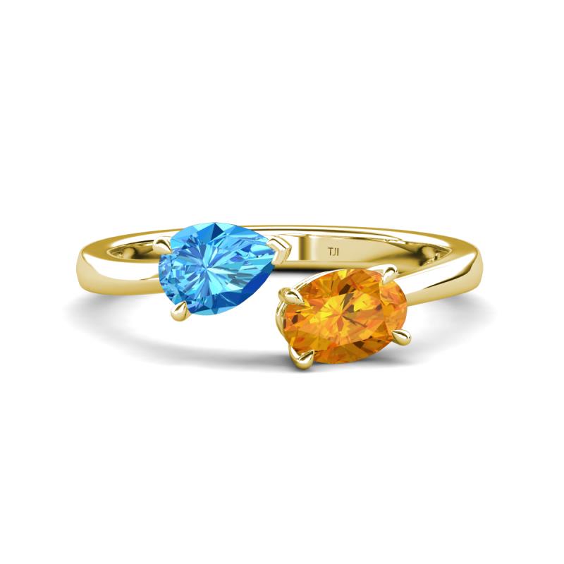 Afra 1.57 ctw Blue Topaz Pear Shape (7x5 mm) & Citrine Oval Shape (7x5 mm) Toi Et Moi Engagement Ring 