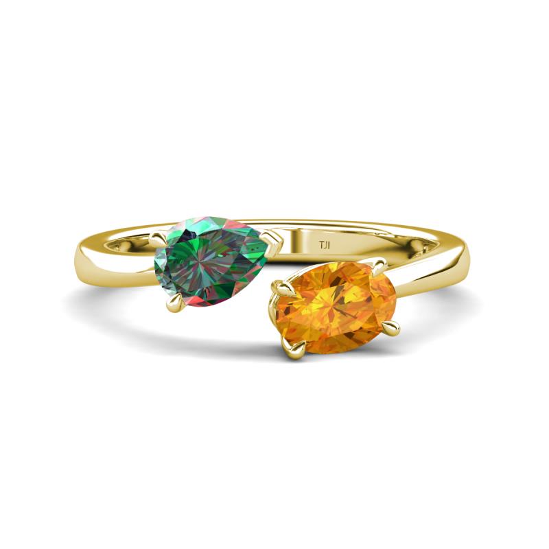 Afra 1.58 ctw Lab Created Alexandrite Pear Shape (7x5 mm) & Citrine Oval Shape (7x5 mm) Toi Et Moi Engagement Ring 
