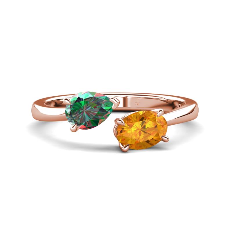 Afra 1.58 ctw Lab Created Alexandrite Pear Shape (7x5 mm) & Citrine Oval Shape (7x5 mm) Toi Et Moi Engagement Ring 
