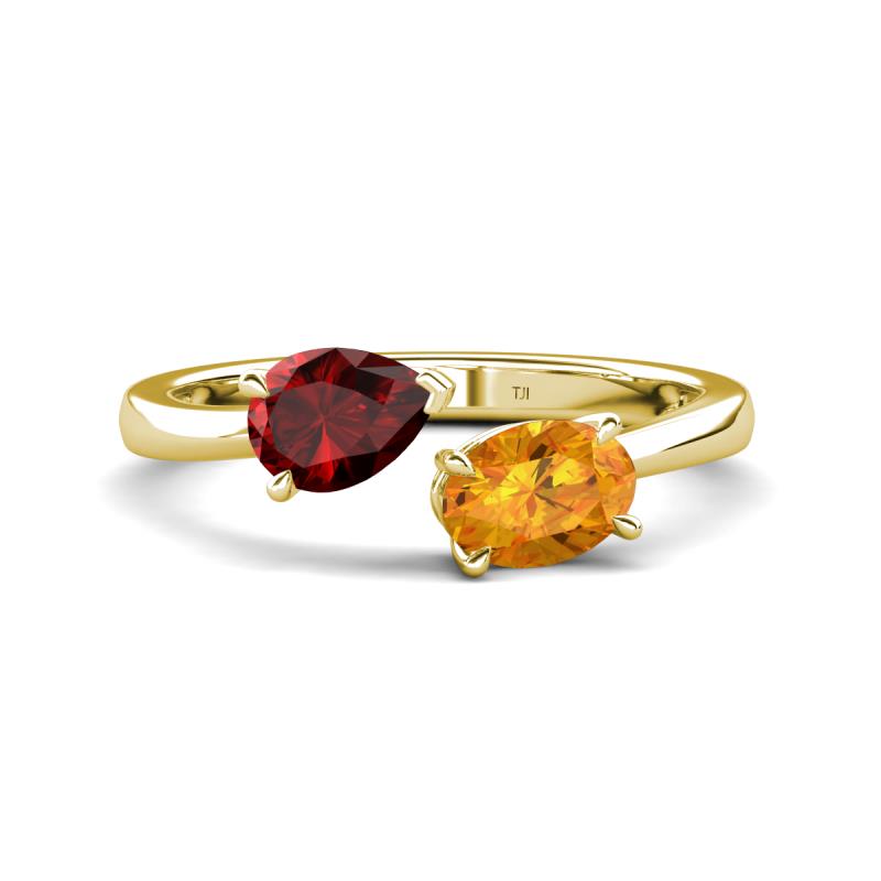 Afra 1.62 ctw Red Garnet Pear Shape (7x5 mm) & Citrine Oval Shape (7x5 mm) Toi Et Moi Engagement Ring 
